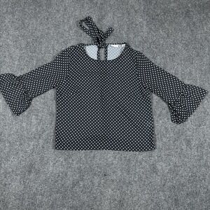Sweet Pea NY&Co Black White Polka Dot Ruffle Sleeve Tie‎ Back Blouse Womens L